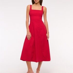 Abercrombie & Fitch vivid red Mila stretch midi dress, size medium petite